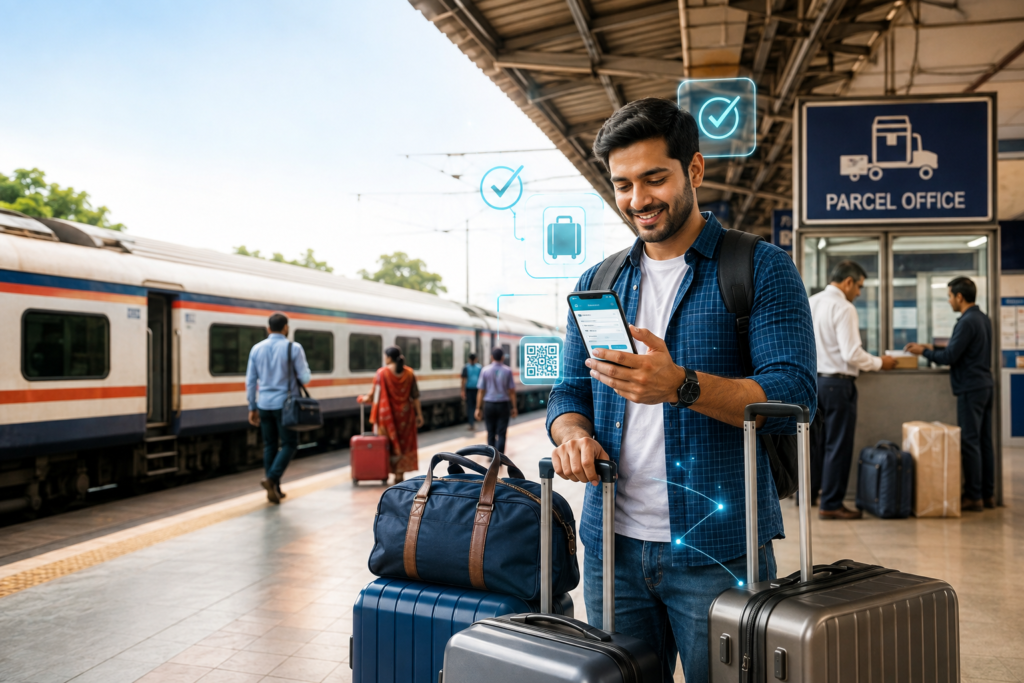 Indian Railways Extra Luggage Online Booking सुविधा के तहत यात्री स्मार्टफोन से अतिरिक्त सामान बुक करते हुए